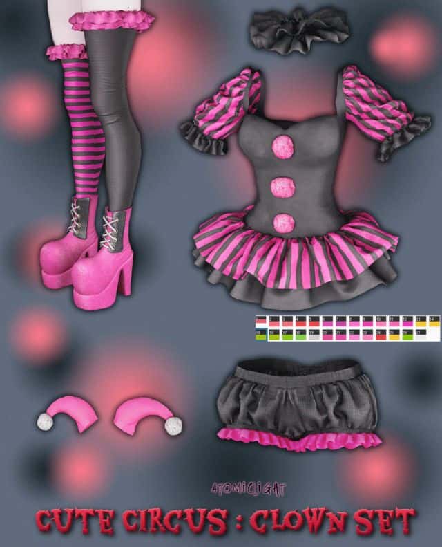 collage of a female clown outfit