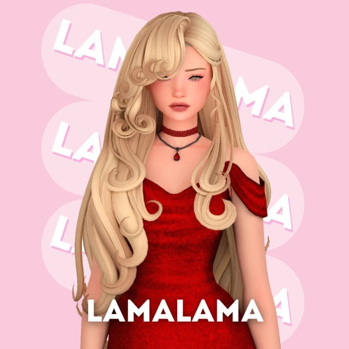 female sim with long blond hair with curled ends