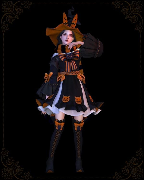 female sims dressed in a witch's outfit