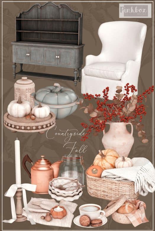 a collage of fall countryside furniture and decor pieces