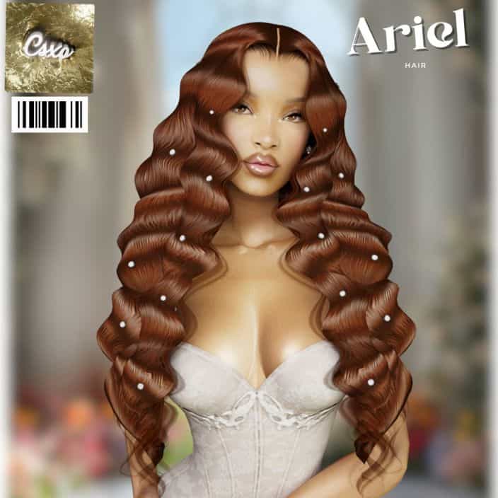 black female sim with long wavy hair with pearl accessories