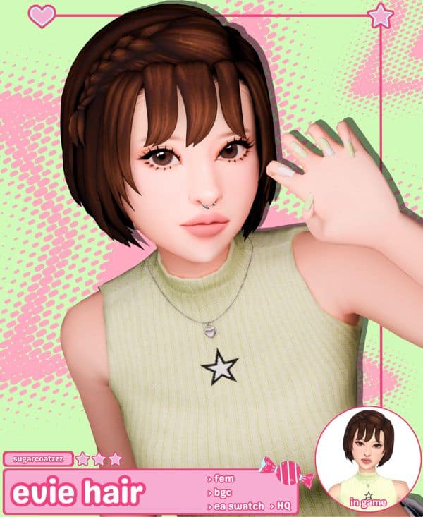 female sim with short hair with a braid at the front