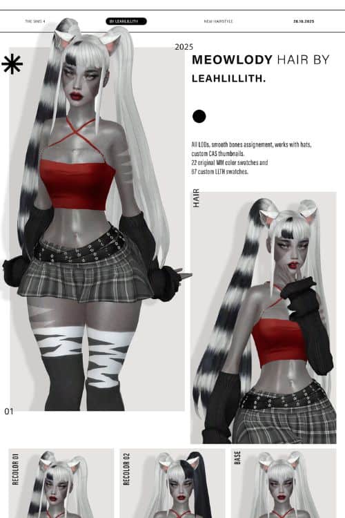 female sim with long pigtails in two tones