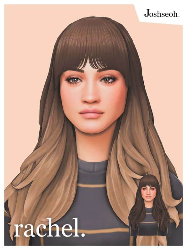 female sim with long ombré hair and brangs