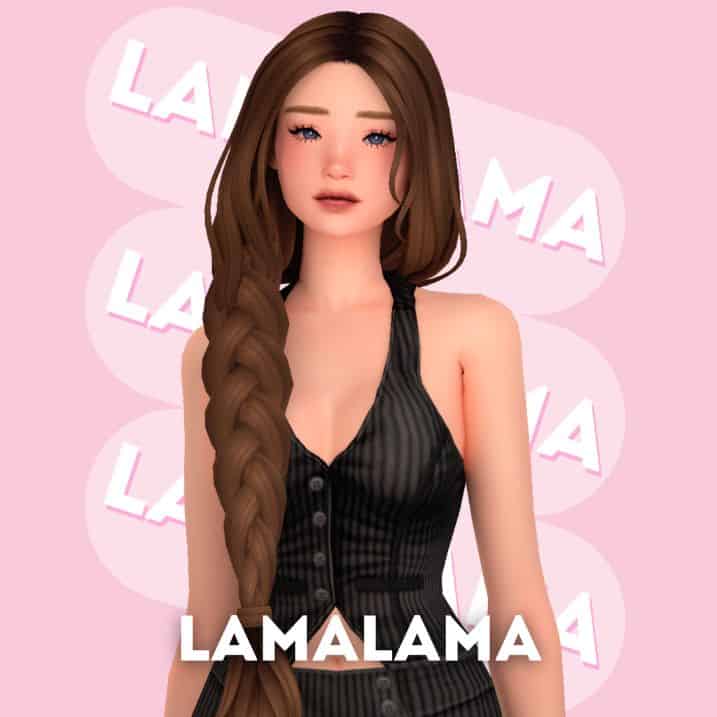 female sim with a loose, very long braid