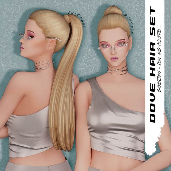 blond female sims with a ponytail and bun hairstyles
