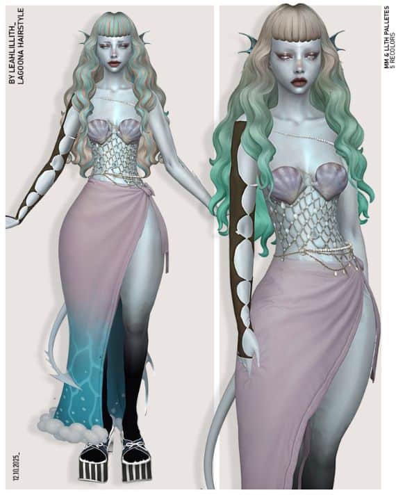 mermaid sim with long hair, and bangs