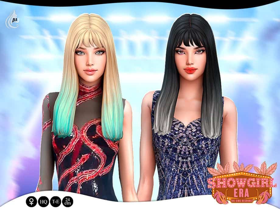 female Sims with short bangs and medium-length straight hair