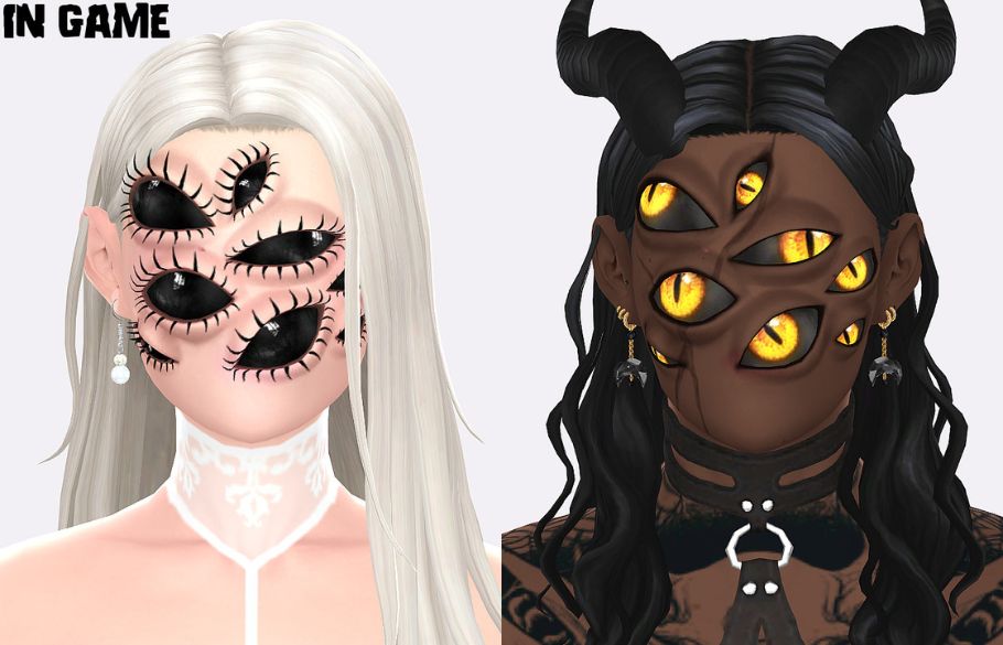 sims with multiple eyes and sizes throughout their face