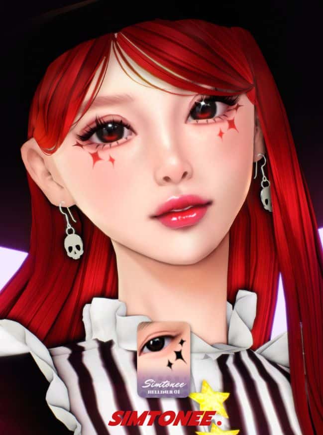 female sim with stars eyeliner