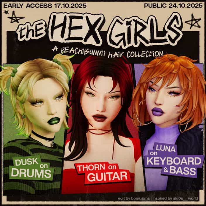 three female sims with modern, edgy hairstyles