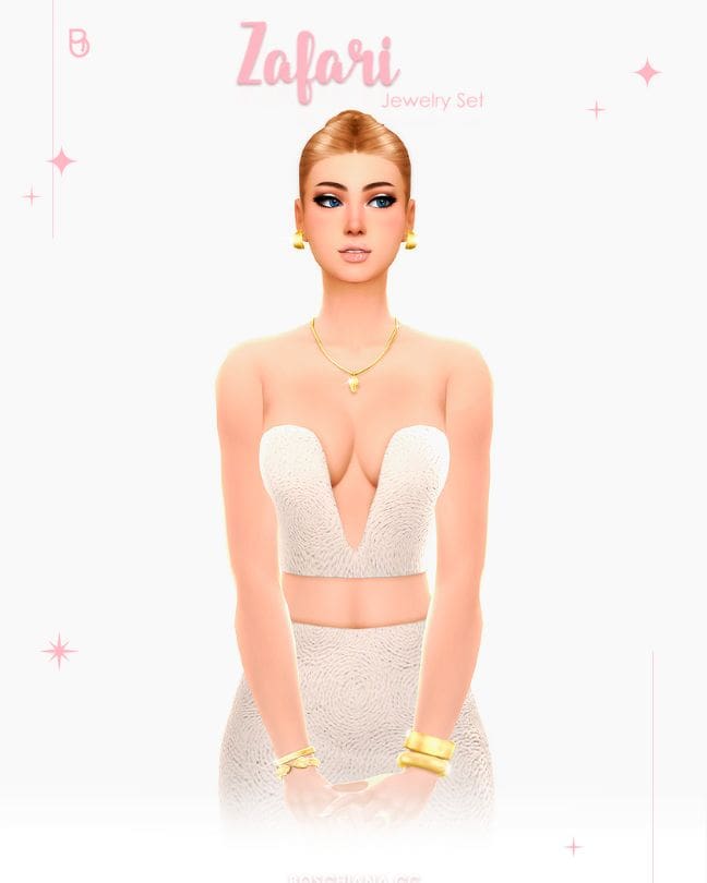female sims wearing golden jewelry pieces