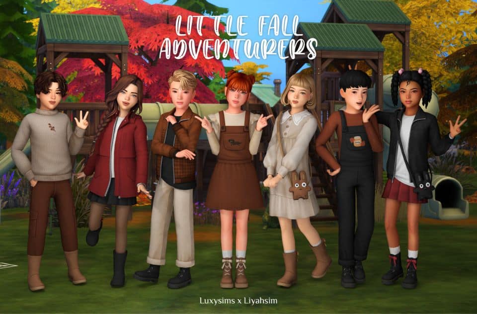 sim children dressed for fall