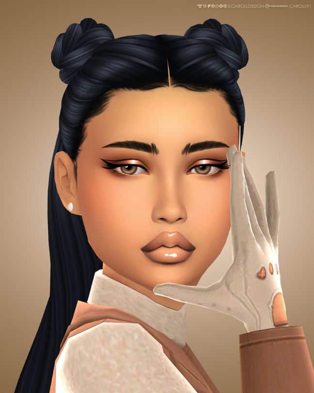 female Sim with light beige-tone makeup