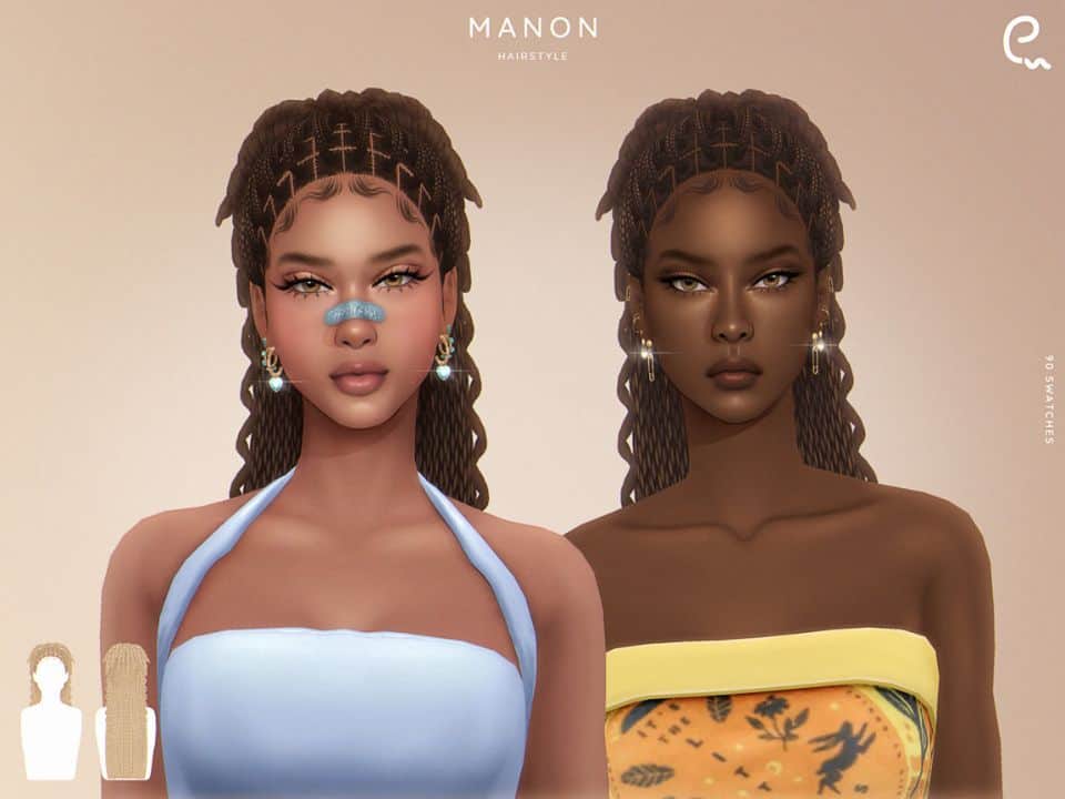 black female sims with a half updo hairstyle