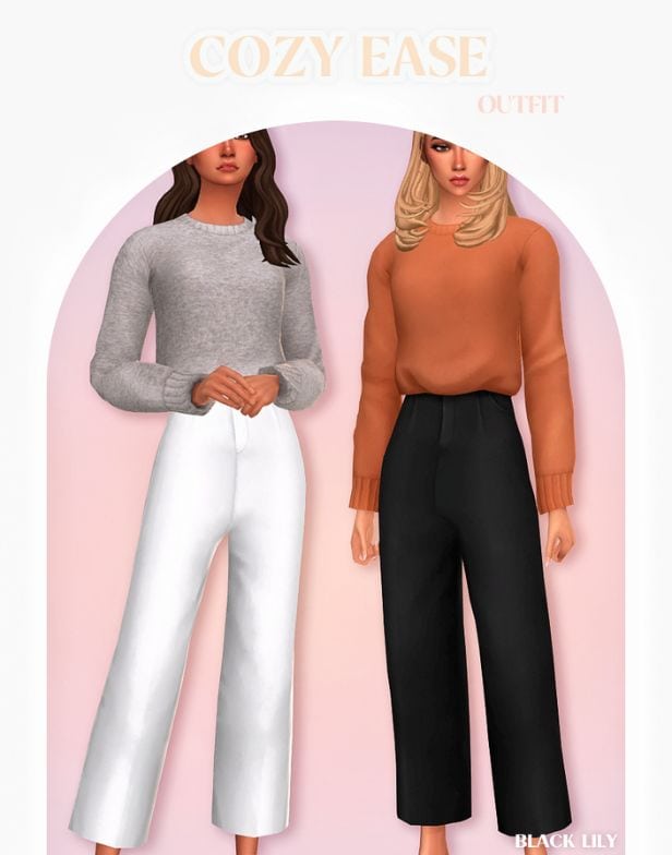 female sims wearing knit plain sweaters and pants