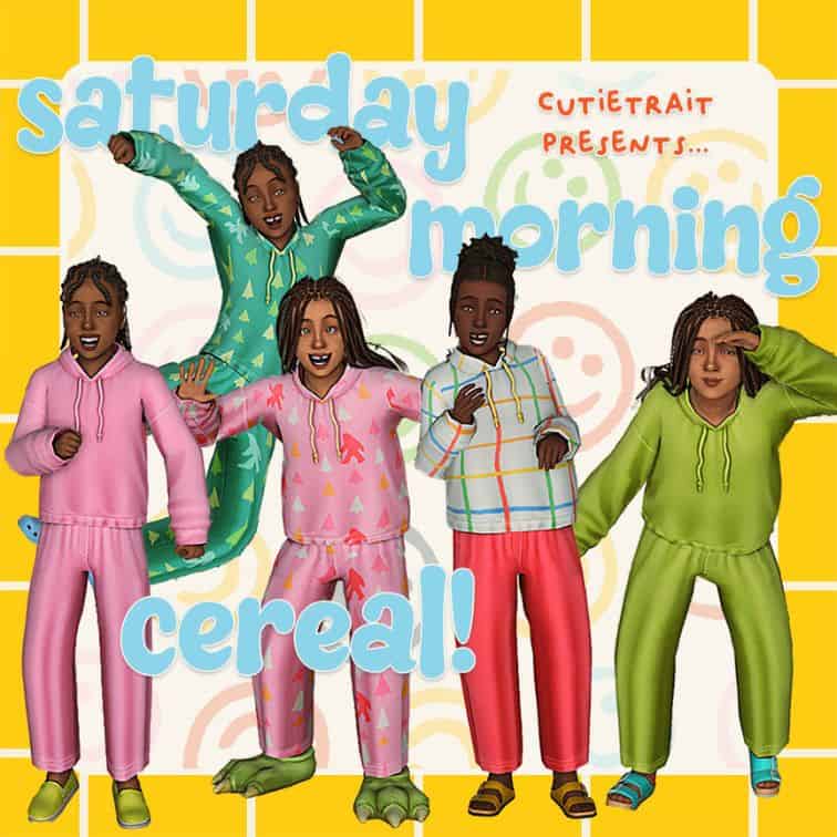 child sims wearing colorful pajamas