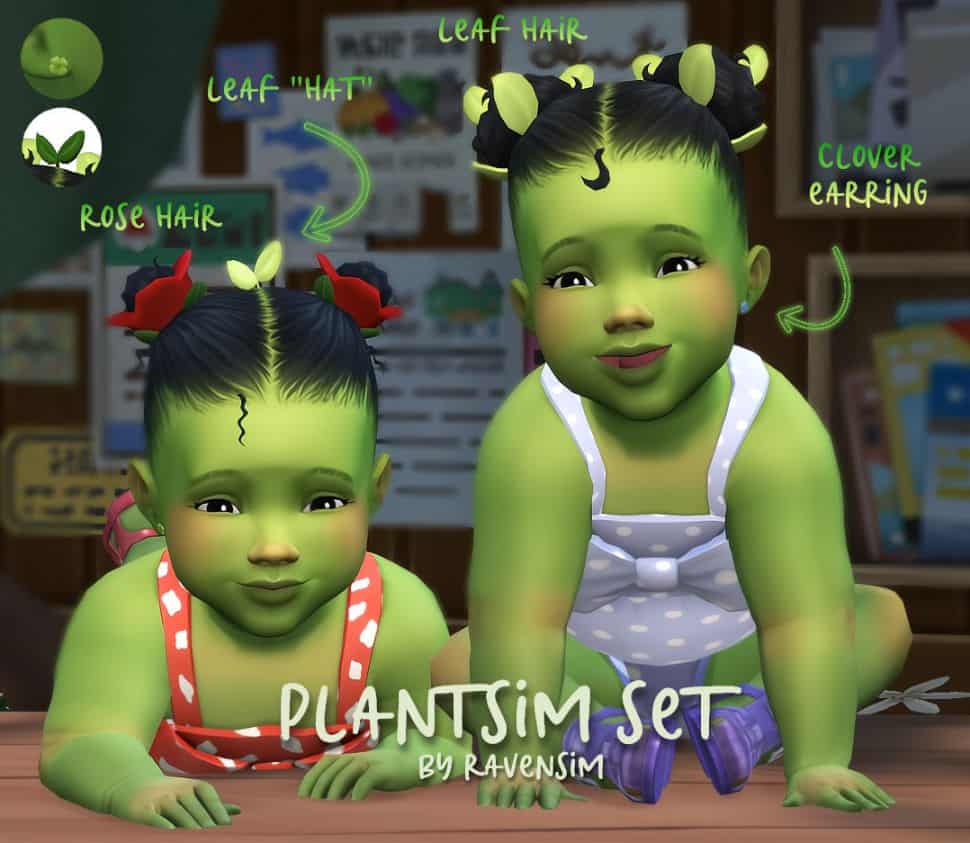 two plantsim infants playing on the ground