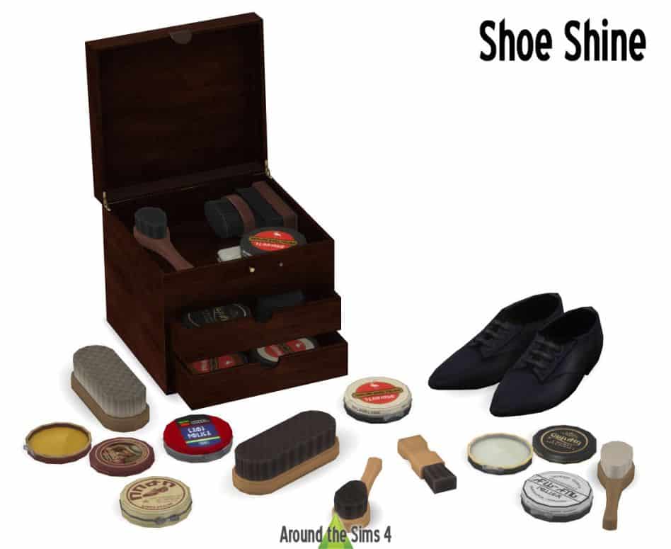 mixed shoe shine clutter items