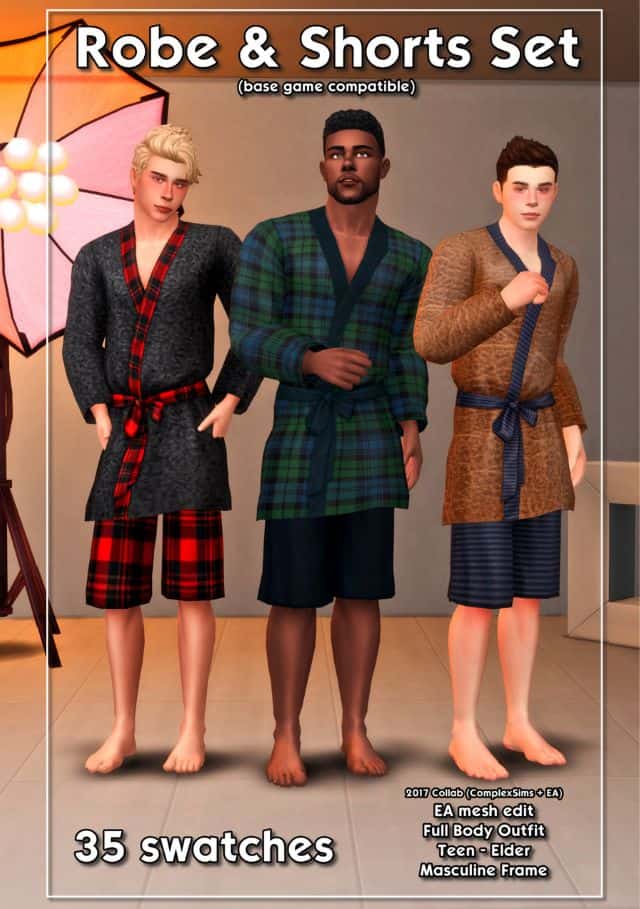male sims wearing sleeping shorts and robes