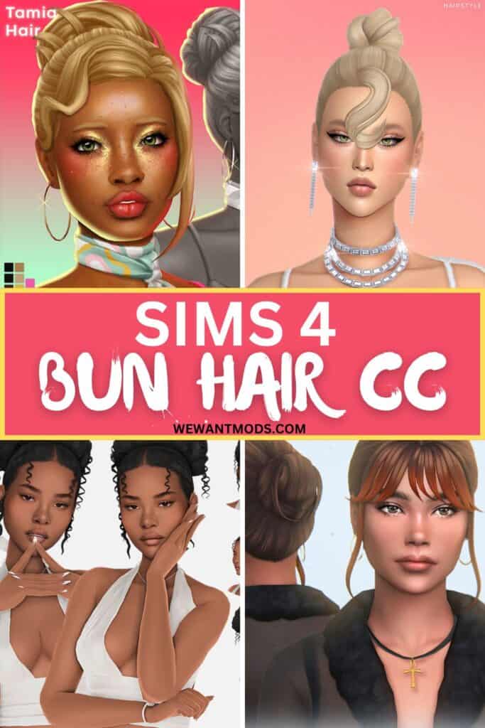 sims 4 bun hair cc Pinterest pin