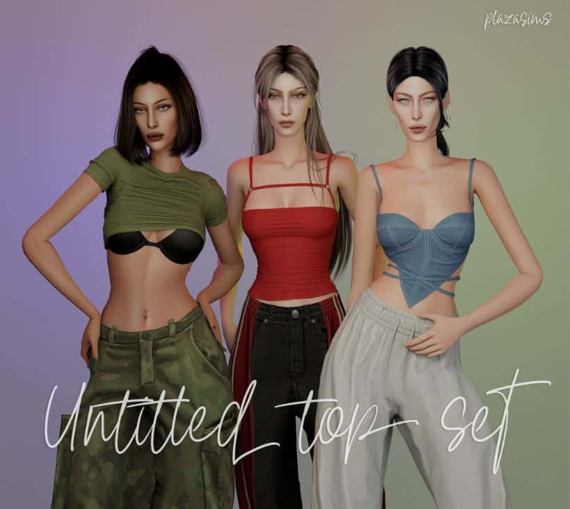 female sims wearing different styles of tops