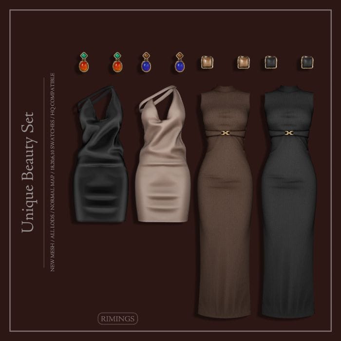 collage of a long and mini dress with earrings