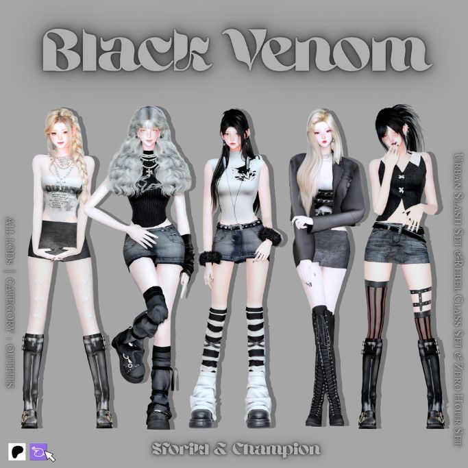 female sims dressed in mixed tops and mini skirts