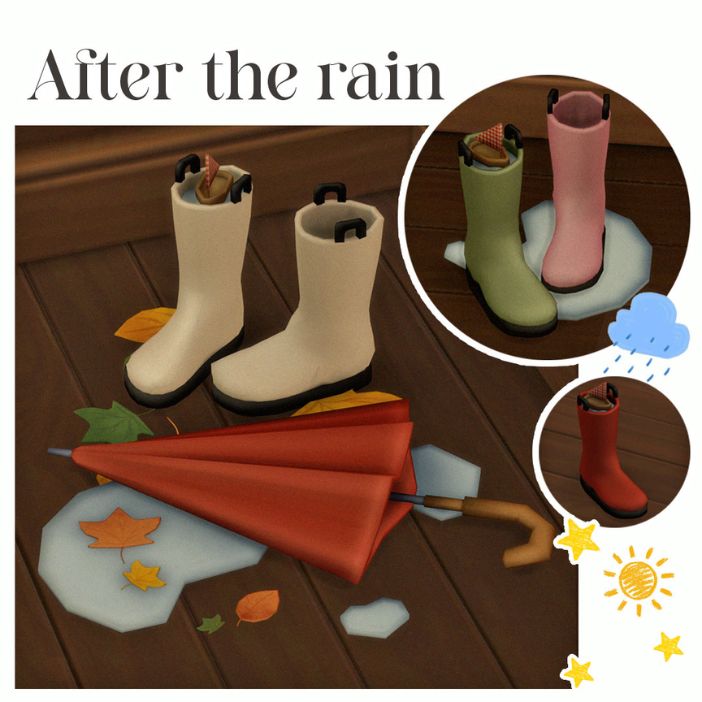 rain boots and an umbrella in water puddles
