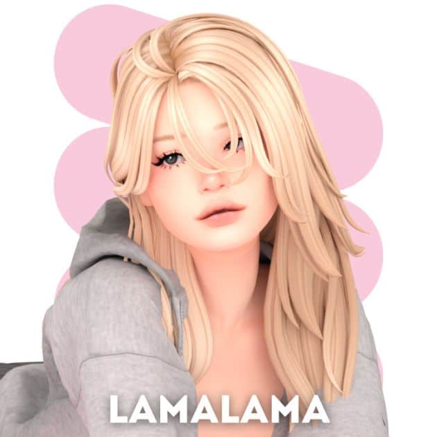 blond female sim with a casual, layered hair