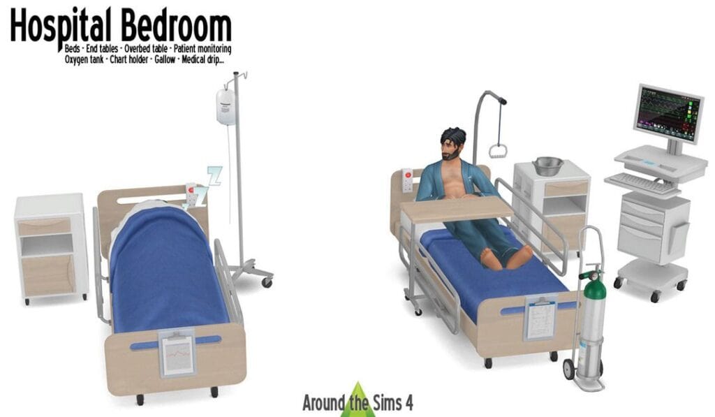 male sim laying in a hospital bed