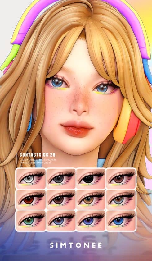 blond female sim with sparkling blue eye contacts