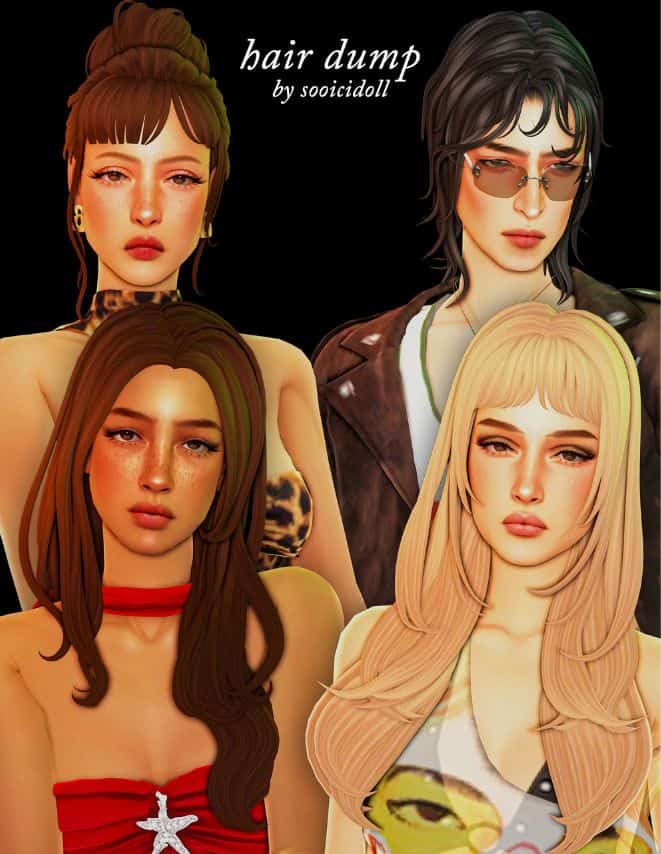 four female sims with different modern hairstyles