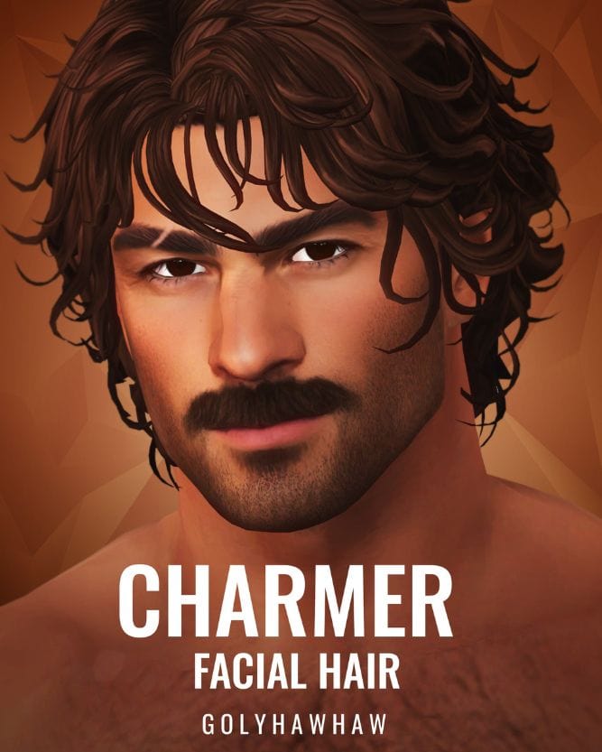 male sim with a mustache and a little stubble