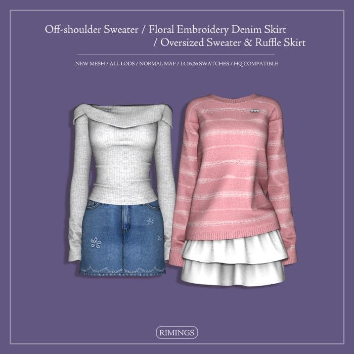 collage of long sleeve tops and mini skirts