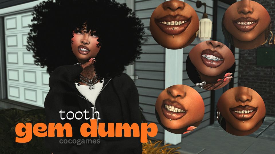 female sim with tooth gems