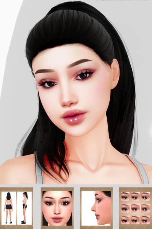 female sim with soft arched eyebrows and a straight nose
