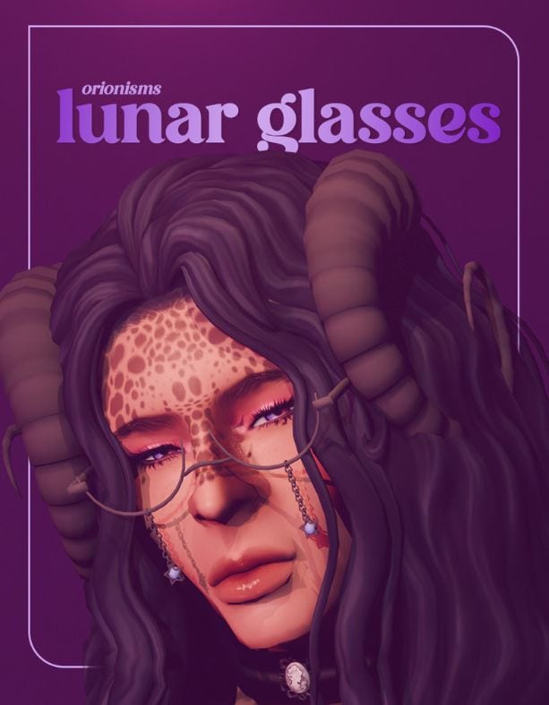 sim with horns wearing glasses with dangling charms