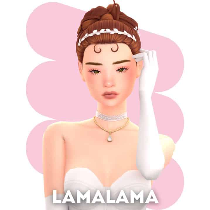 female sim with a chic updo hairstyle and a tiara