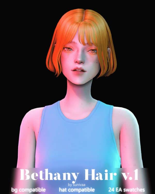 female redhead sim with a short bob hairstyle