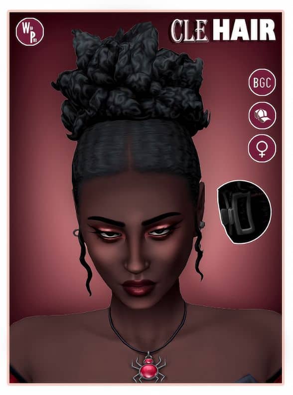 black female sim with a textured updo hairstyle