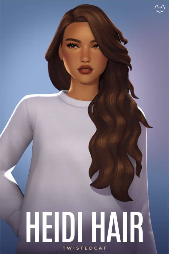 female sim with long, brown wavy hair