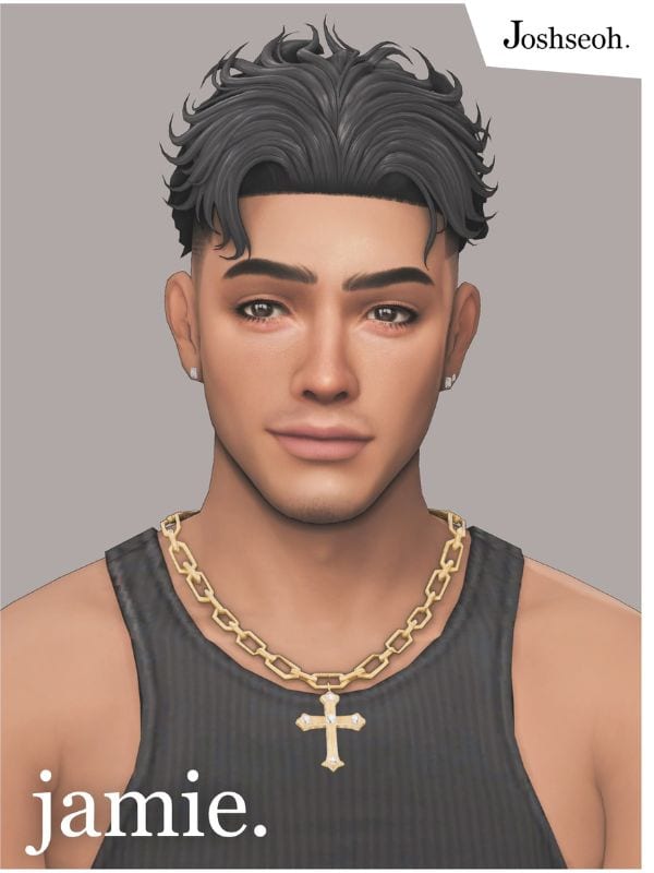 male sim with a short hairstyle with curtain bangs