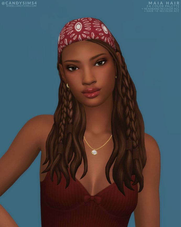black female sim with loose hair with braids within and wearing a bandana
