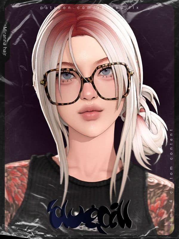 female sim with a low, loose side bun