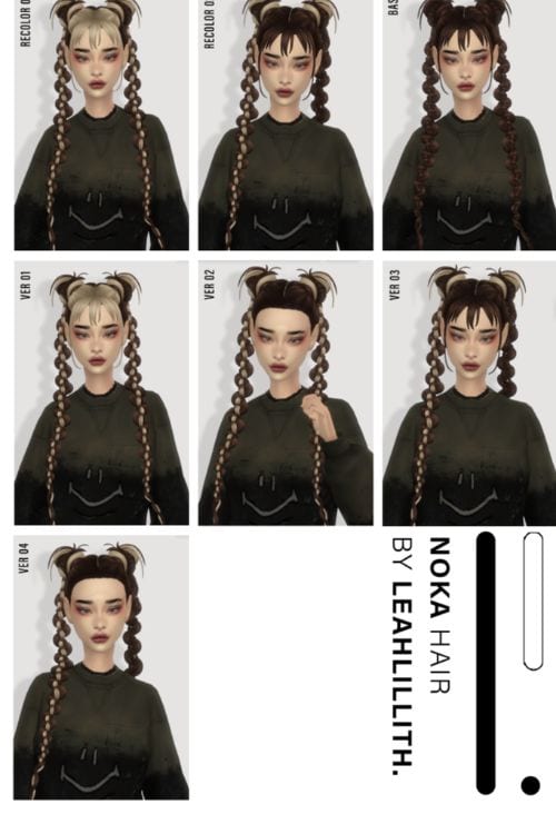 female sims with double buns and long rope twists