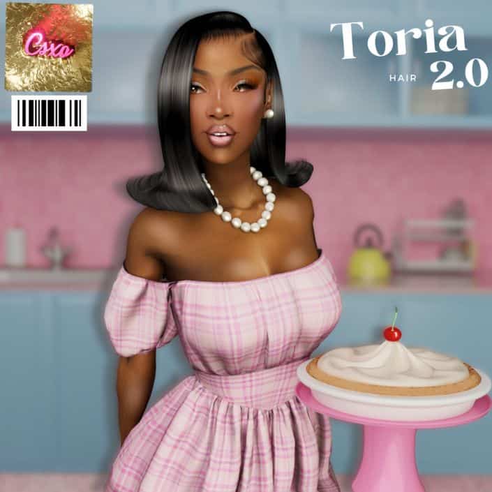 black female sim with straight shoulder length hair with curled up ends