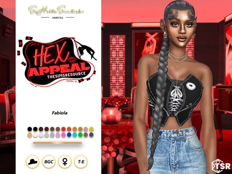 black female sim with a very long braid and baby hairs