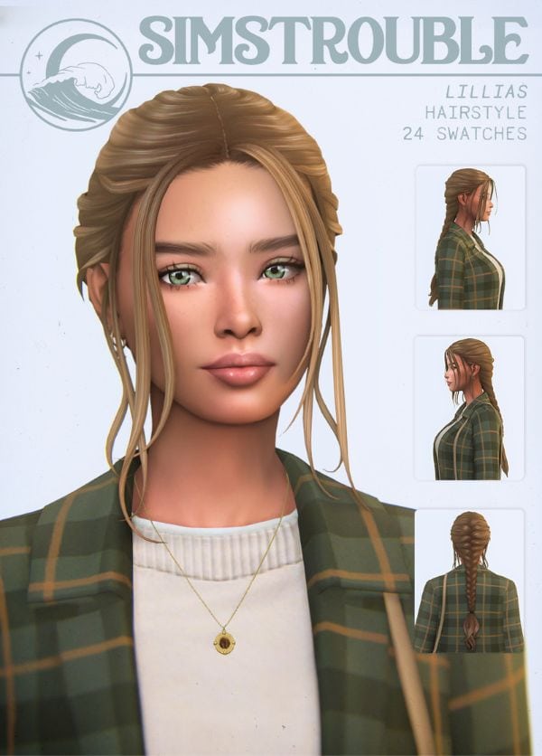 female sim with a chic braid hairstyle