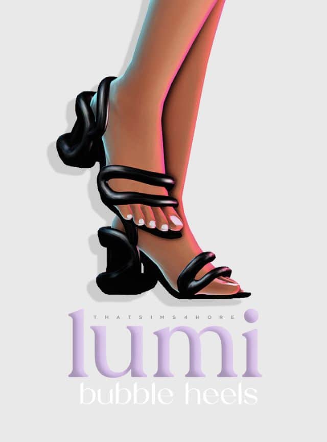 close up of black bubble heels